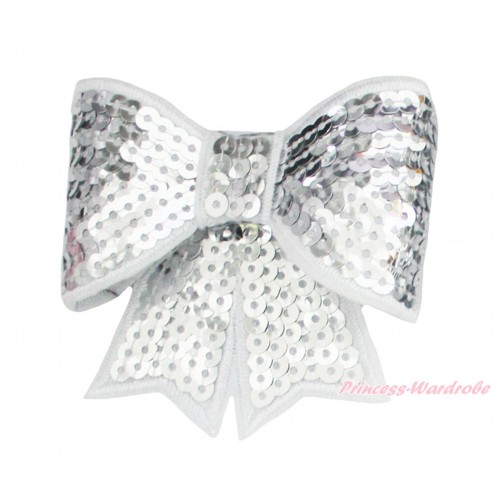 White Sparkle Bling Sequins Bow Hair Clip H999