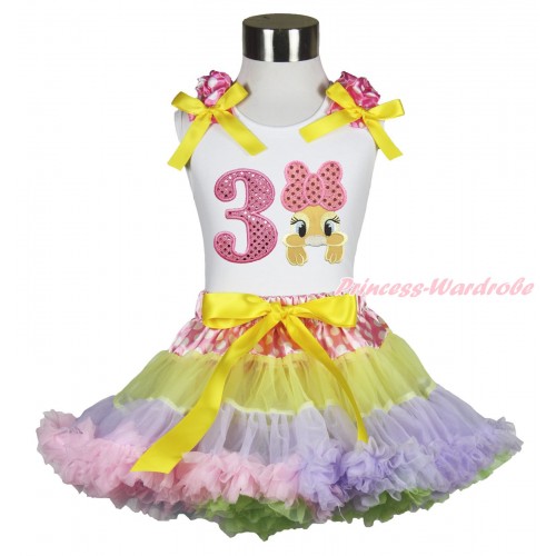 Easter White Tank Top Hot Pink White Dots Ruffles Yellow Bows & 3rd Sparkle Light Pink Birthday Number Pink Bow Bunny Rabbit & Pink White Dots Waist Rainbow Yellow Lavender Light Pink Pettiskirt MG1499
