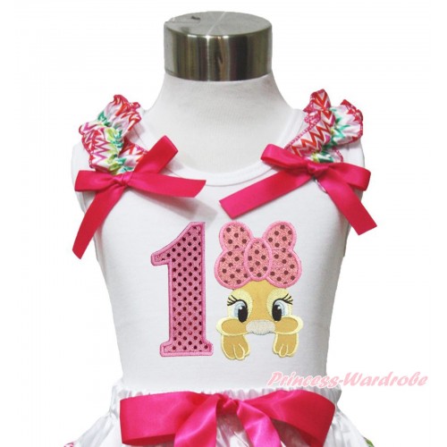 Easter White Tank Top Rainbow Chevron Ruffles Hot Pink Bow & 1st Sparkle Light Pink Birthday Number Pink Bow Bunny Rabbit TB1051