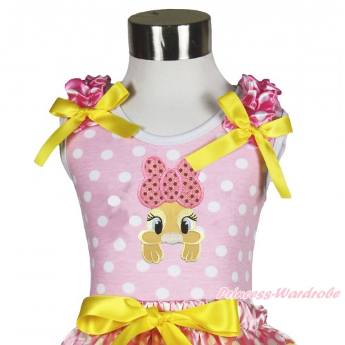 Easter Light Pink White Dots Tank Top Hot Pink White Dots Ruffles Yellow Bow & Pink Bow Bunny Rabbit Print TP251