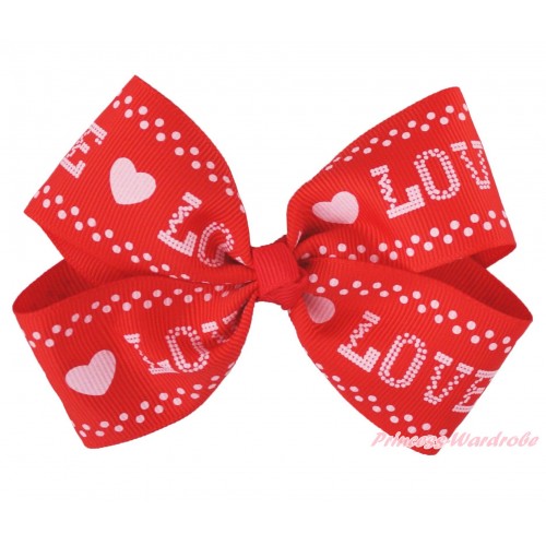 Valentine's Day Pink LOVE Red Ribbon Bow Hair Clip H1012