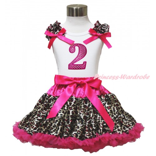 White Tank Top Hot Pink Leopard Ruffles Hot Pink Bows & 2nd Sparkle Hot Pink Birthday Number Print & Hot Pink Leopard Pettiskirt MG1581
