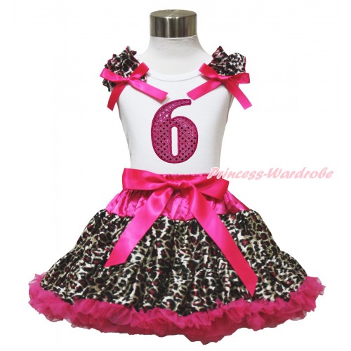 White Tank Top Hot Pink Leopard Ruffles Hot Pink Bows & 6th Sparkle Hot Pink Birthday Number Print & Hot Pink Leopard Pettiskirt MG1585