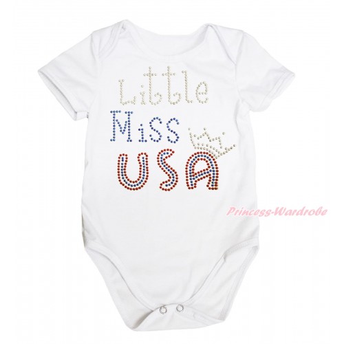 American's Birthday White Baby Jumpsuit & Sparkle Rhinestone Little Miss USA Print TH568