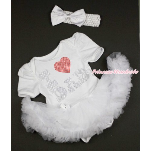 White Baby Bodysuit Pettiskirt & Sparkle Rhinestone I Love Dad Print JS4473