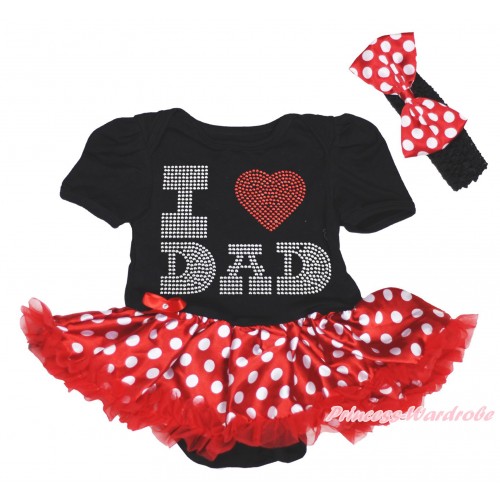 Black Baby Bodysuit Minnie Dots Pettiskirt & Sparkle Rhinestone I Love Dad Print JS4474