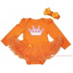 Queen's Day Orange Long Sleeve Bodysuit Pettiskirt & Crown Print JS4443