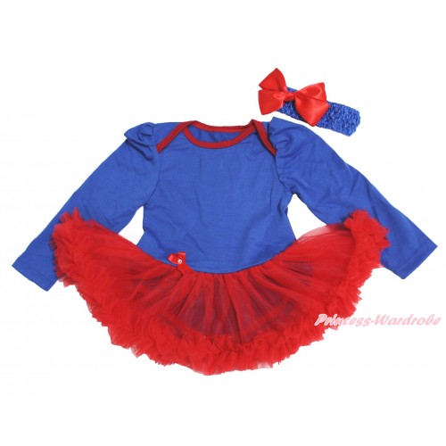 Royal Blue Long Sleeve Baby Bodysuit Red Pettiskirt JS4493