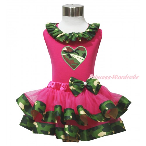 Valentine's Day Hot Pink Tank Top Camouflage Lacing & Camouflage Heart Print & Hot Pink Camouflage Trimmed Pettiskirt MG1714