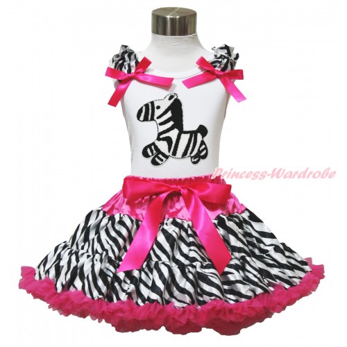 White Tank Top Zebra Ruffles Hot Pink Bows & Zebra Print & Hot Pink Zebra Pettiskirt MG1717