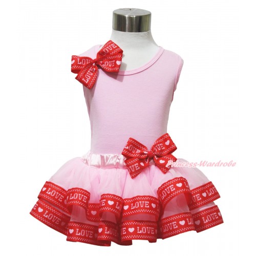 Valentine's Day Light Pink Baby Pettitop Red LOVE Bow & Light Pink Red LOVE Trimmed Baby Pettiskirt NG1741