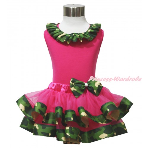 Hot Pink Baby Pettitop Camouflage Lacing & Hot Pink Camouflage Trimmed Baby Pettiskirt NG1748