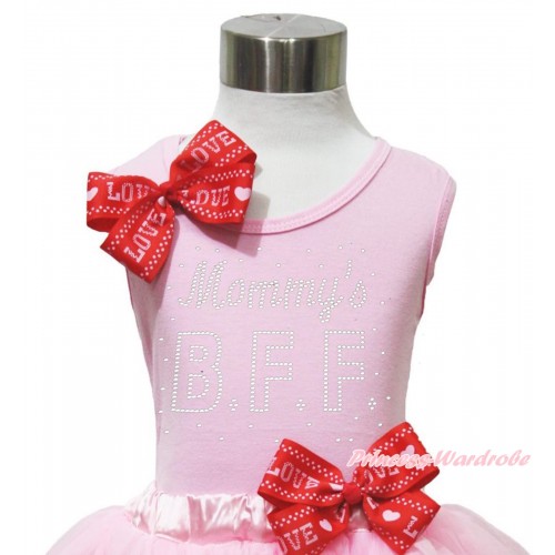 Mother's Day Light Pink Tank Top Red LOVE Bow & Sparkle Rhinestone Mommy's BFF Print TB1170