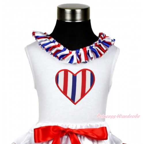 American's Birthday White Tank Top Red White Royal Blue Striped Lacing & Striped Heart TB1127