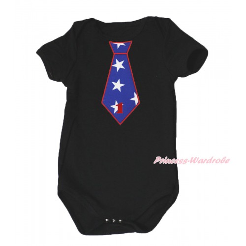 American's Birthday Black Baby Jumpsuit & 1st Birthday Number American Star Tie Print TH578