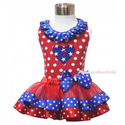 American's Birthday 1ST 4th July Heart Red White Dot Tank Top Star Lacing Red Minnie Blue Patriotic Star Satin Trimmed Pettiskirt MG1636