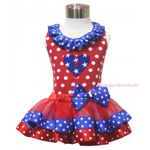 American's Birthday 2ND 4th July Heart Red White Dot Tank Top Star Lacing Red Minnie Blue Patriotic Star Satin Trimmed Pettiskirt MG1637