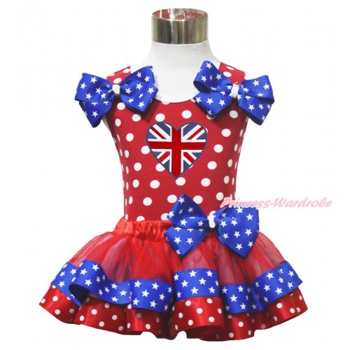 Red White Dot Baby Pettitop Star Twin Bows British Heart Red Minnie Blue Patriotic Star Satin Trimmed Baby Pettiskirt NN313