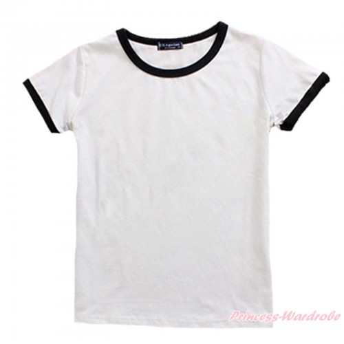 White Short Sleeves Top Plain Style Black Crew Neck Boy Kids Tee Shirt TB1147