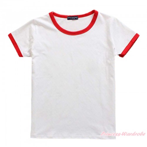 White Short Sleeves Top Plain Style Red Crew Neck Boy Kids Tee Shirt TB1148