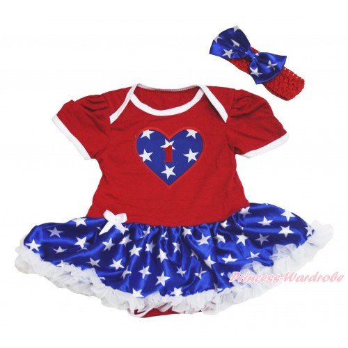 American's Birthday Red Baby Bodysuit Patriotic American Star Pettiskirt & 1st Birthday Number American Star Heart Print JS4528
