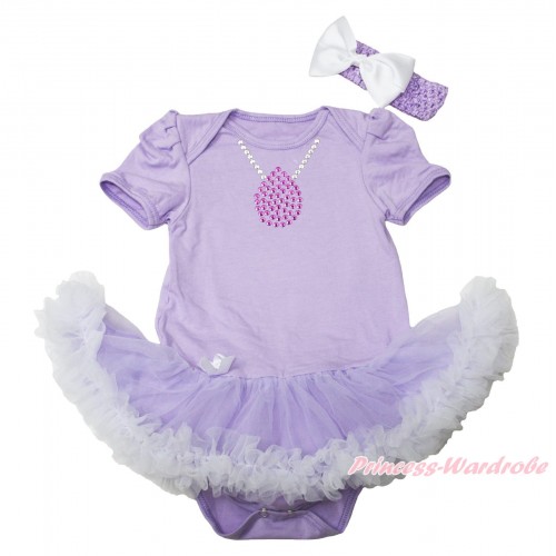 Princess Sofia Lavender Baby Bodysuit Lavender White Pettiskirt & Sparkle Rhinestone Necklace Print JS4550