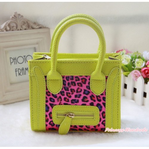 Yellow Rainbow Leopard Leather Zipper Cute Handbag Petti Bag Purse With Strap CB187