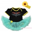 Black Baby Bodysuit Aqua Blue Pettiskirt & Sparkle Rhinestone Princess Anna Fever Print JS4562
