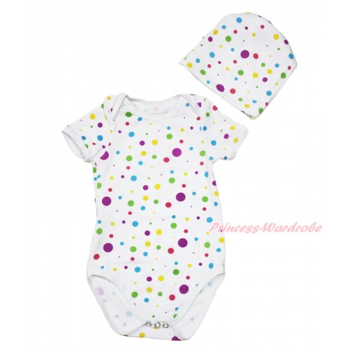 Plain Style White Rainbow Dots Baby Jumpsuit & Cap Set TH588