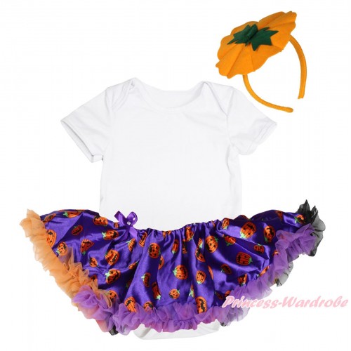 Halloween White Baby Bodysuit Purple Pumpkin Pettiskirt JS4613