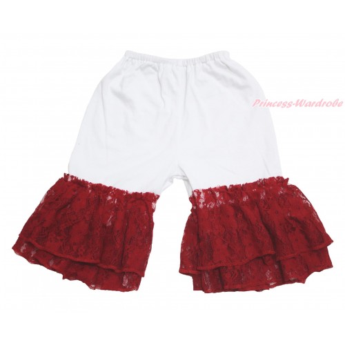 White Cotton Short Pantie & Red Lace Ruffles PS023