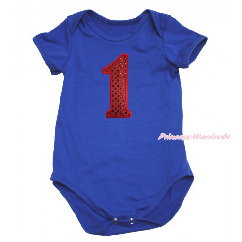 Royal Blue Baby Jumpsuit & 1st Sparkle Red Birthday Number Print TH600
