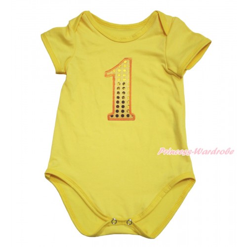 Yellow Baby Jumpsuit & 1st Sparkle Yellow Birthday Number Print TH607