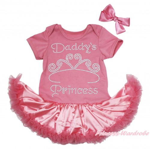 Dusty Pink Baby Bodysuit Satin Pettiskirt & Sparkle Rhinestone Daddy's Princess Print JS4685