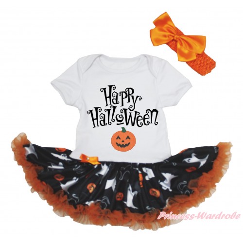 Halloween White Baby Bodysuit Ghost Pumpkin Pettiskirt & Happy Halloween Pumpkin Print JS4698