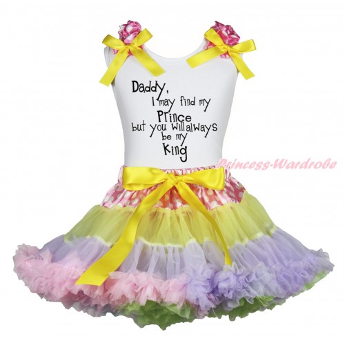 Father's Day White Tank Top Hot Pink White Dots Ruffles Yellow Bows & Daddy Always Be My King Print & Pink White Dots Waist Rainbow Yellow Lavender Light Pink Pettiskirt MG1778