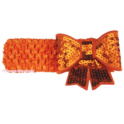 Orange Headband Sparkle Sequins Bow Hair Clip H1036