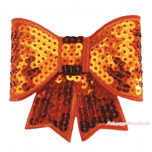 Orange Sparkle Bling Sequins Bow Hair Clip H1038