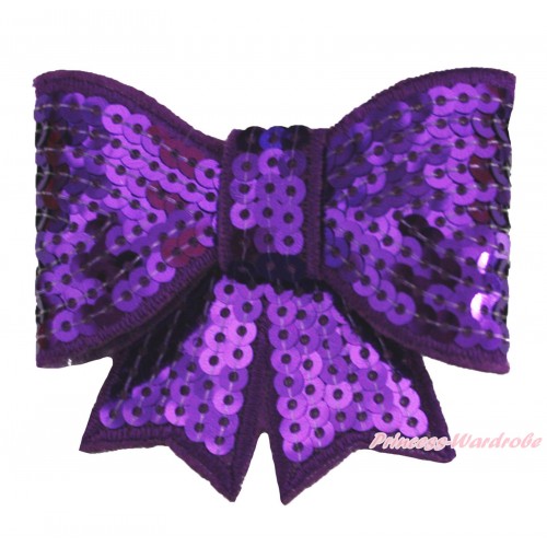 Dark Purple Sparkle Bling Sequins Bow Hair Clip H1039