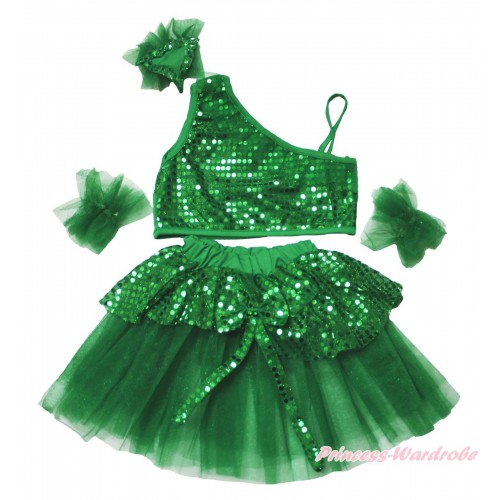Kelly Green Sparkle Sequins Top with Dress Up Dance Pettiskirt Set LP222