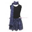 Black Sleeveless Navy Blue Lace ONE-PIECE Scarf Party Dress Set LP225