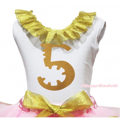 White Tank Top Sparkle Gold Lacing & 5th Sparkle Gold Birthday Number Painting TB1296