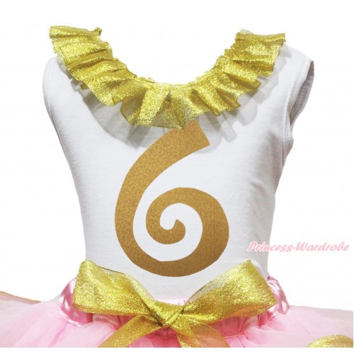White Tank Top Sparkle Gold Lacing & 6th Sparkle Gold Birthday Number Painting TB1297