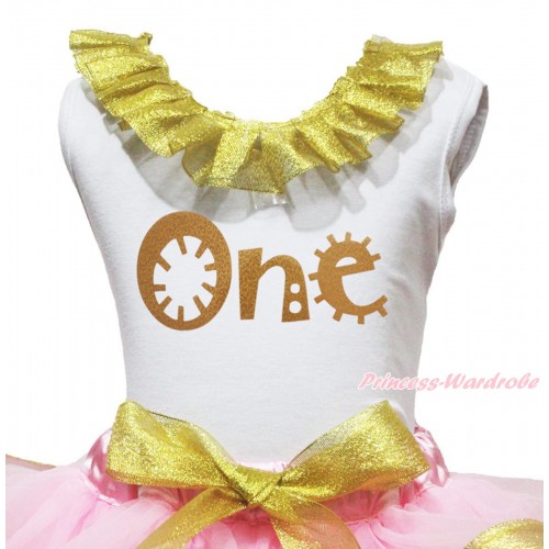 White Tank Top Sparkle Gold Lacing & Sparkle Gold One Painting TB1298