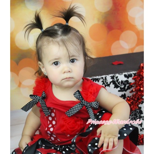 Red Tank Top Red Ruffles Black White Dots Bow & 1st Minnie Dots Birthday Number & Cupcake Print TB1299