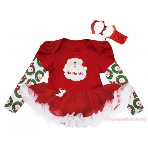 Christmas Max Style Long Sleeve Red Baby Bodysuit Red White Pettiskirt & Santa Claus Print JS4849