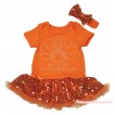 Thanksgiving Orange Baby Bodysuit Bling Orange Sequins Pettiskirt & Sparkle Rhinestone Baby Turkey Print JS4723