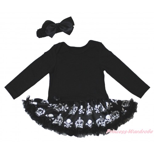 Halloween Black Long Sleeve Baby Bodysuit Black Crown Skeleton Pettiskirt JS4780