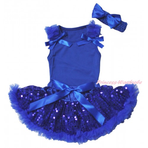 Royal Blue Baby Pettitop & Ruffles & Bows & Royal Blue Bling Sequins Newborn Pettiskirt NG1873