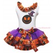 Halloween White Tank Top Witch Pumpkin Ghost Lacing & Sparkle Hat Nightmare Before Christmas Jack Print & Dark Purple Witch Pumpkin Ghost Trimmed Pettiskirt MG1860